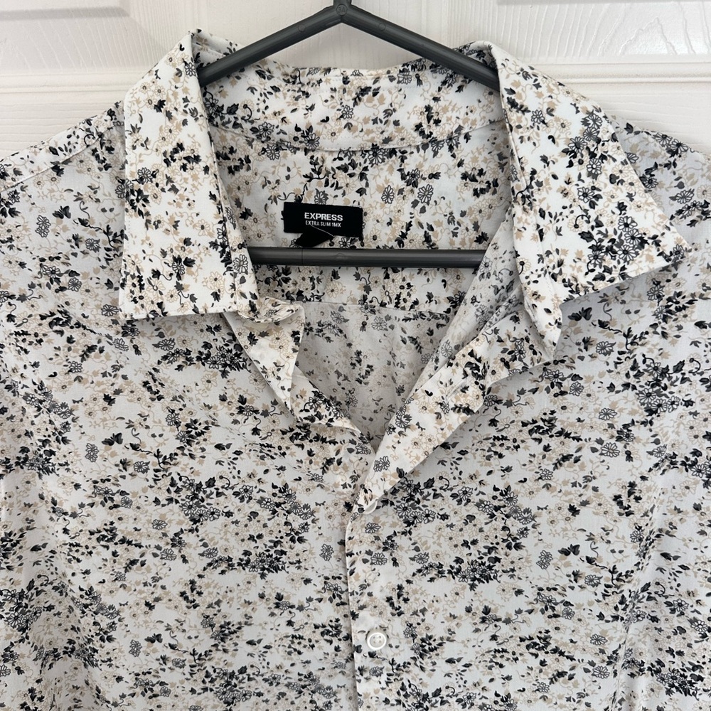 Express Men's Black and White Floral Shirt
